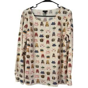 NWD Talbots Teacup Satin Long Sleeve Blouse Womens Medium Whimsical Teaparty